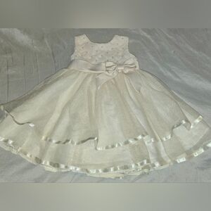 Rare Editions Cream  Baby Girl 18 Months Dress with Satin Bow Easter